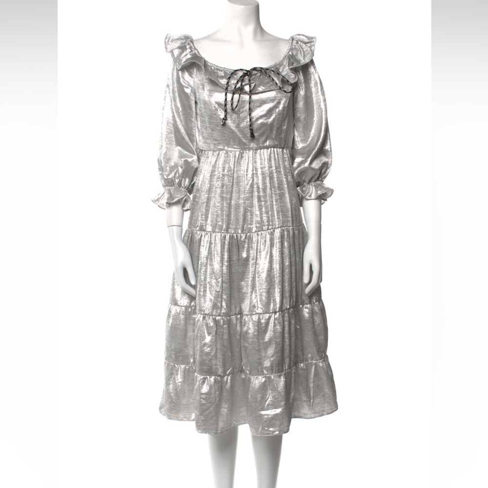 SOLD IN DEPOP SHRIMPS Silver Midi Length Dress